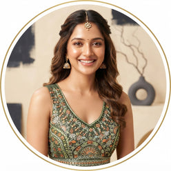 Embroidered Green Chinon Lehenga Choli - editorial-used-by